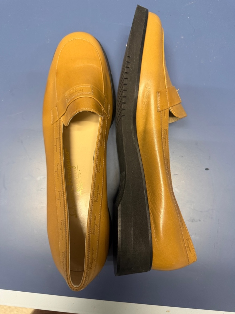 Salvatore Ferragamo Mustard Leather Penny Loafers